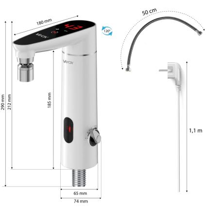 Dotykový prietokový ohrievač vody so senzorom a LED displejom 3000W/230V IPX4 biela