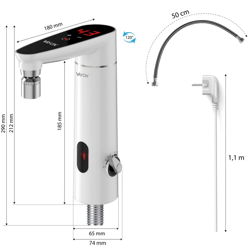 Dotykový prietokový ohrievač vody so senzorom a LED displejom 3000W/230V IPX4 biela