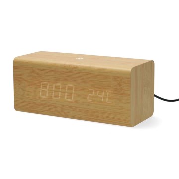 Drevený digitálny budík s LED displejom a teplomerom 5V/1xCR2032