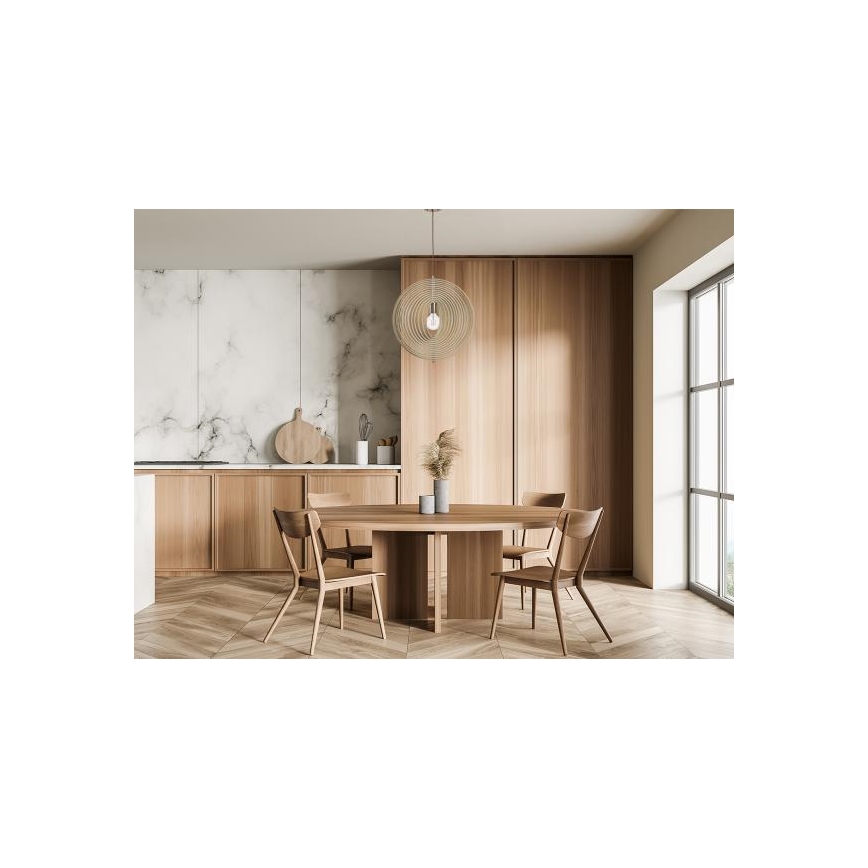 Drevený luster na lane 1xE27/60W/230V pr. 43,5 cm masív/dyha/buk/kaučukovník