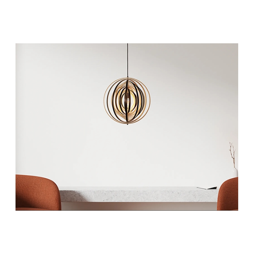 Drevený luster na lanku 1xE27/60W/230V pr. 43,5 cm masív/dyha/kaučukovník