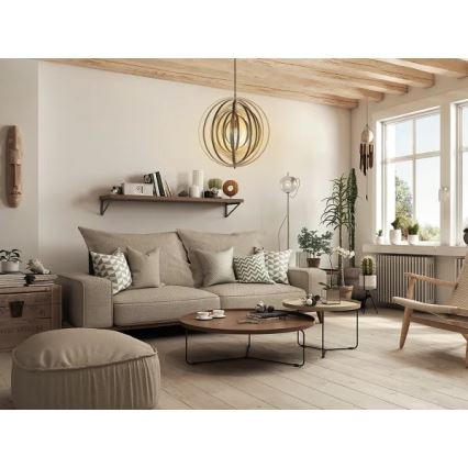 Drevený luster na lanku 1xE27/60W/230V pr. 50 cm masív/dýha/kaučukovník