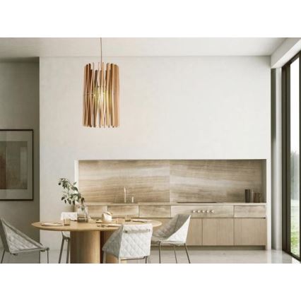 Drevený závesný luster na lanku 1xE27/60W/230V, priemer 38 cm, masív – jaseň/kaučukovník