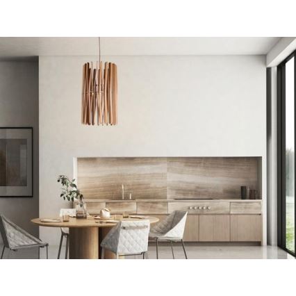 Drevený závesný luster na lanku 1xE27/60W/230V, priemer 38 cm, masív – jaseň/kaučukovník