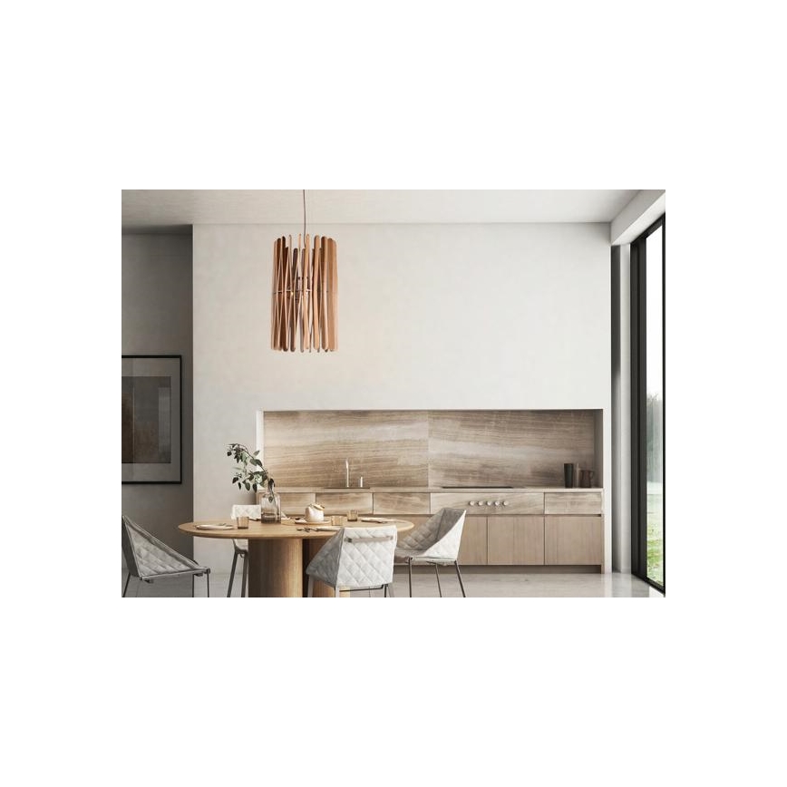 Drevený závesný luster na lanku 1xE27/60W/230V, priemer 38 cm, masív – jaseň/kaučukovník