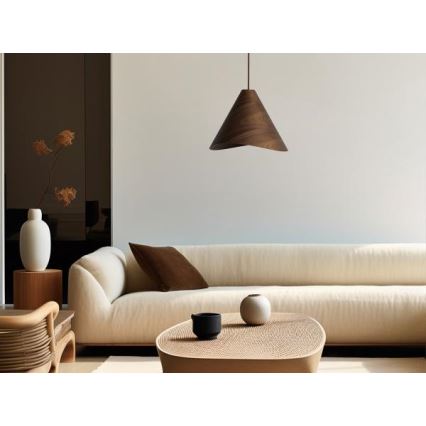 Drevený závesný luster s lankom 1xE27/60W/230V pr. 33 cm masív/orech/kaučukovník