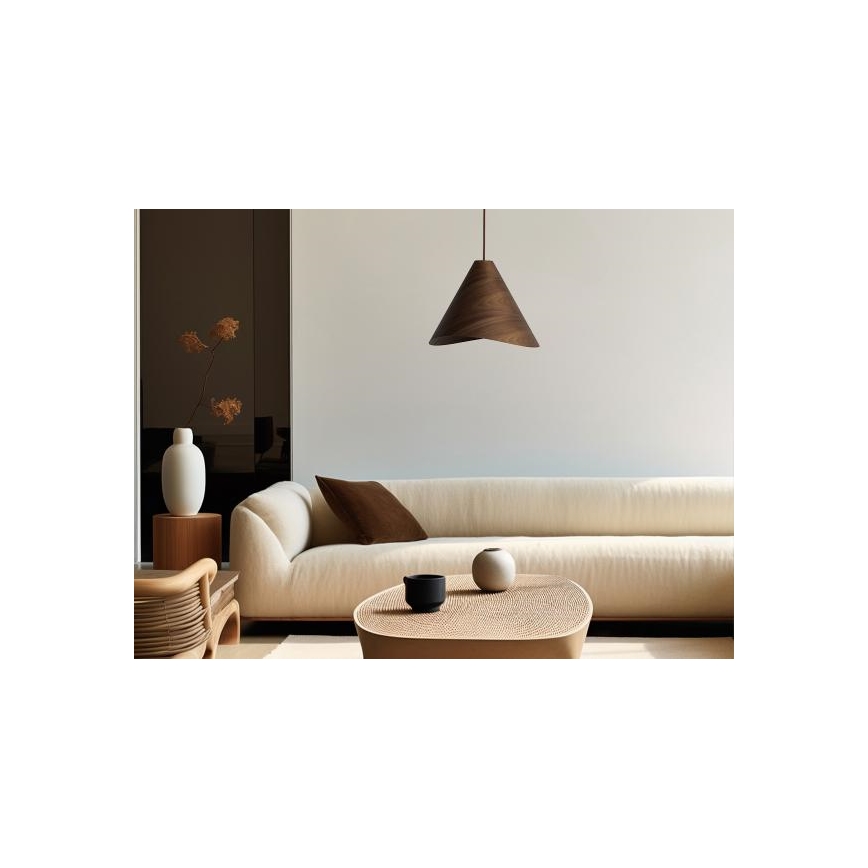 Drevený závesný luster s lankom 1xE27/60W/230V pr. 33 cm masív/orech/kaučukovník