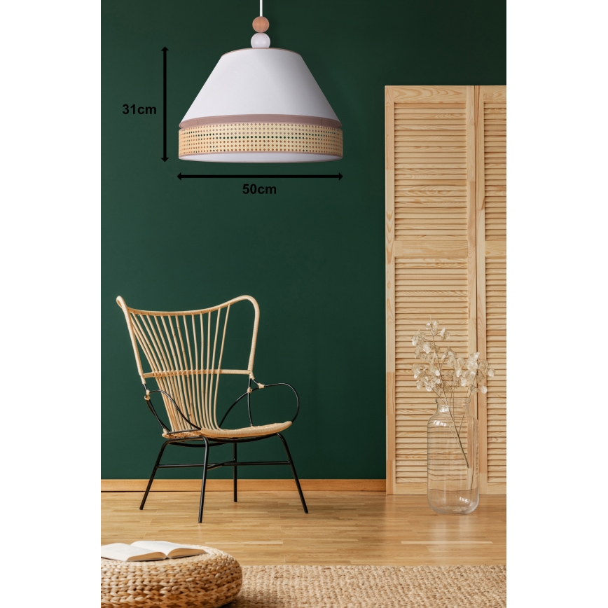 Duolla - Luster na lanku AVIGNON 1xE27/15W/230V pr. 50 cm biela/ratan