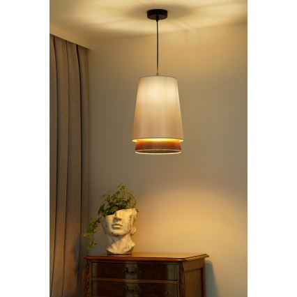 Duolla - Luster na lanku BELL SHINY 1xE27/15W/230V pr. 25 cm biela/medená