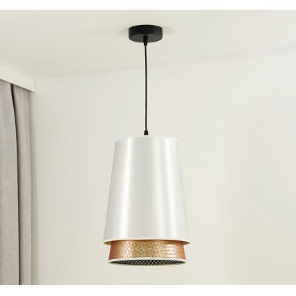 Duolla - Luster na lanku BELL SHINY 1xE27/15W/230V pr. 25 cm biela/medená
