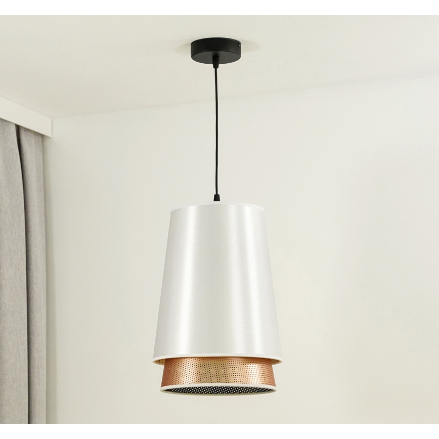 Duolla - Luster na lanku BELL SHINY 1xE27/15W/230V pr. 25 cm biela/medená