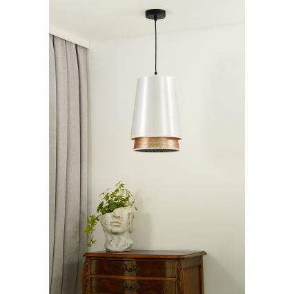 Duolla - Luster na lanku BELL SHINY 1xE27/15W/230V pr. 25 cm biela/medená