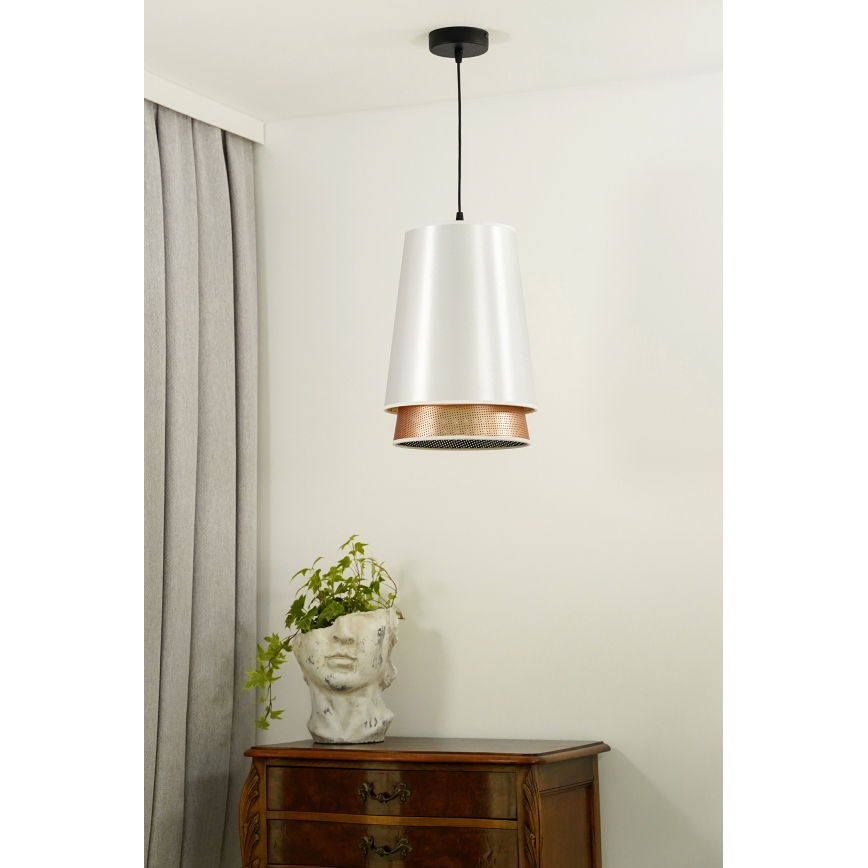 Duolla - Luster na lanku BELL SHINY 1xE27/15W/230V pr. 25 cm biela/medená