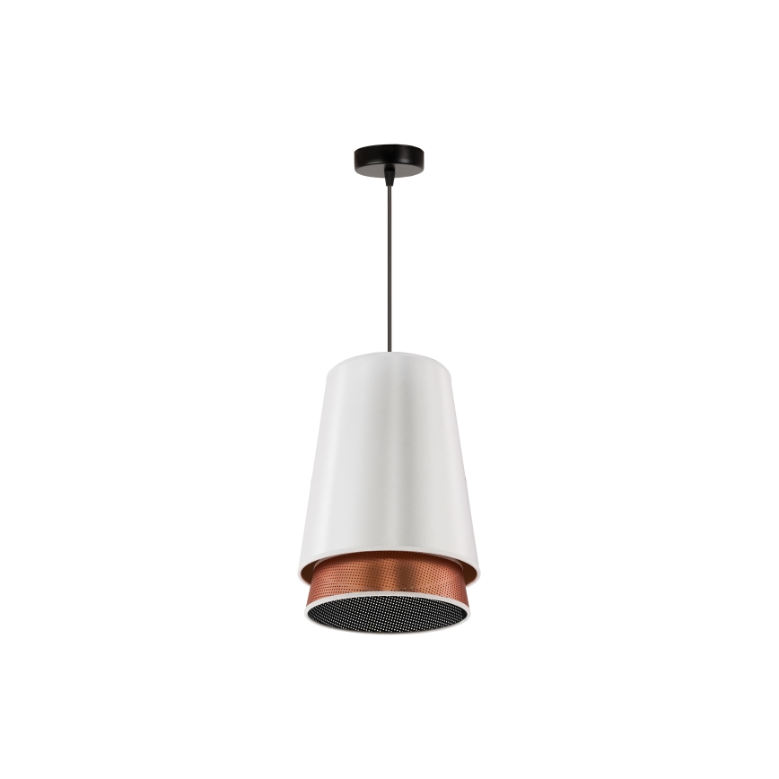Duolla - Luster na lanku BELL SHINY 1xE27/15W/230V pr. 25 cm biela/medená