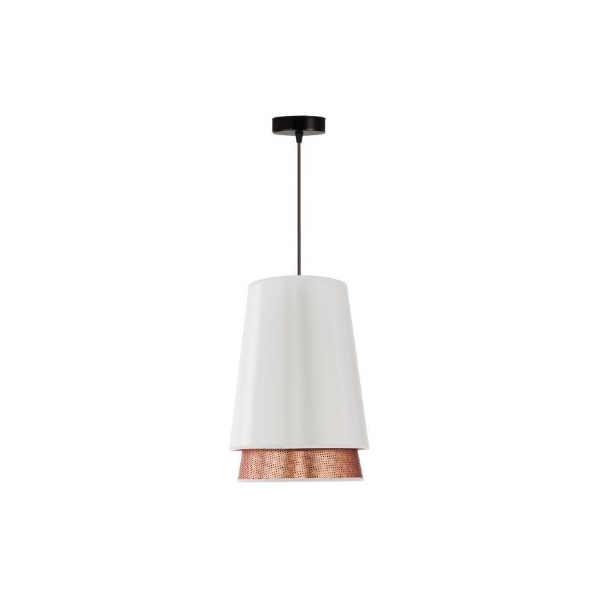 Duolla - Luster na lanku BELL SHINY 1xE27/15W/230V pr. 25 cm biela/medená