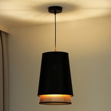Duolla - Luster na lanku BELL SHINY 1xE27/15W/230V pr. 25 cm čierna/medená