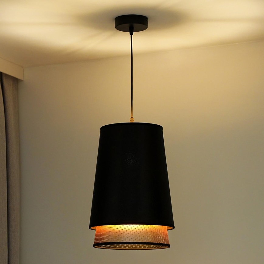 Duolla - Luster na lanku BELL SHINY 1xE27/15W/230V pr. 25 cm čierna/medená