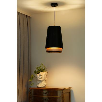 Duolla - Luster na lanku BELL SHINY 1xE27/15W/230V pr. 25 cm čierna/medená