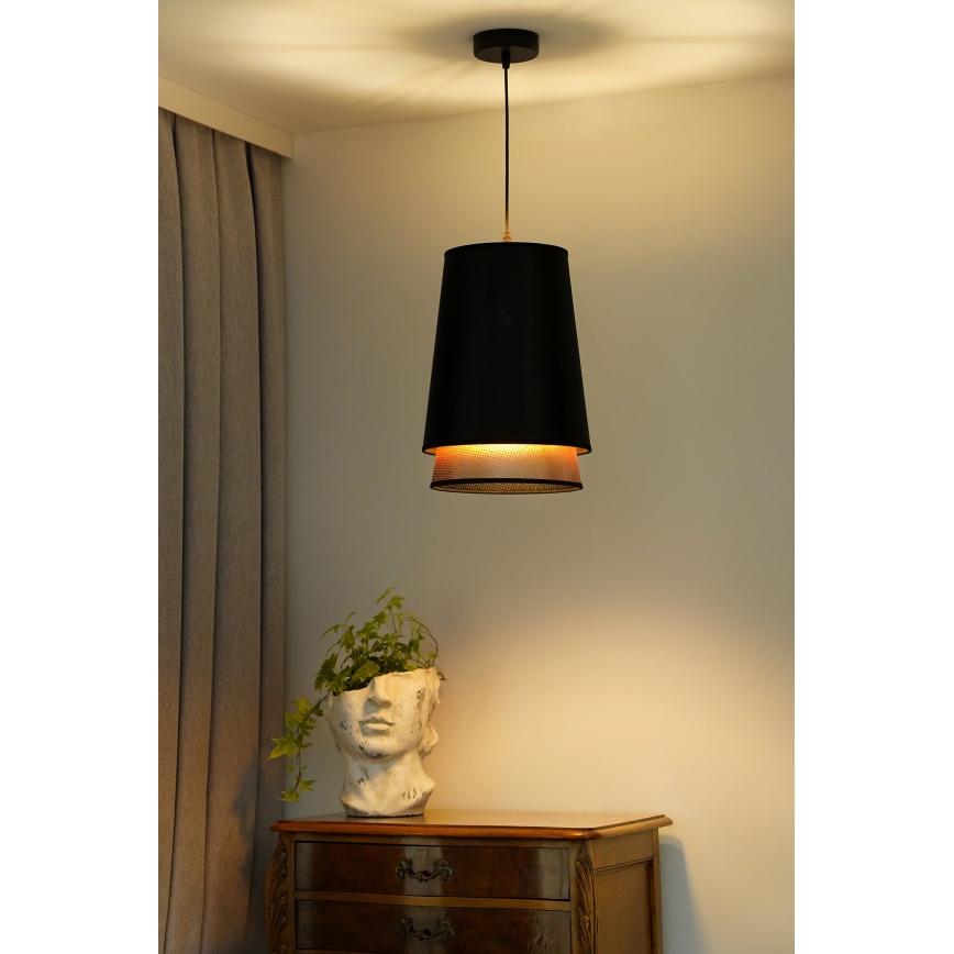 Duolla - Luster na lanku BELL SHINY 1xE27/15W/230V pr. 25 cm čierna/medená