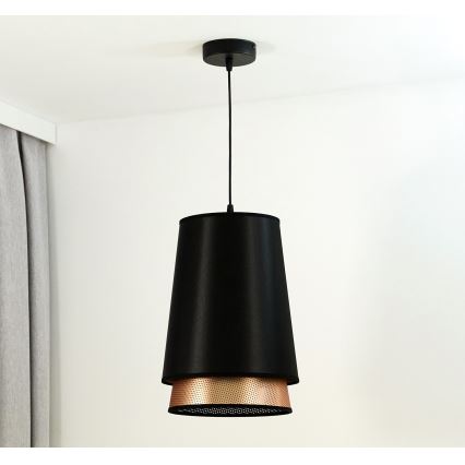 Duolla - Luster na lanku BELL SHINY 1xE27/15W/230V pr. 25 cm čierna/medená