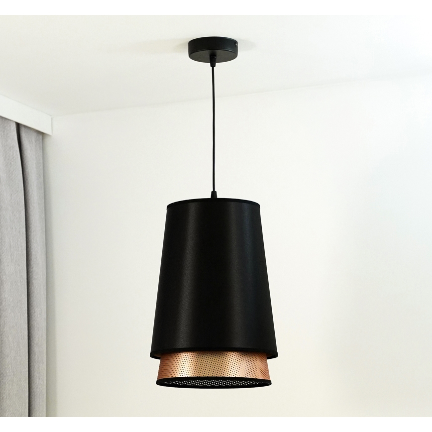 Duolla - Luster na lanku BELL SHINY 1xE27/15W/230V pr. 25 cm čierna/medená