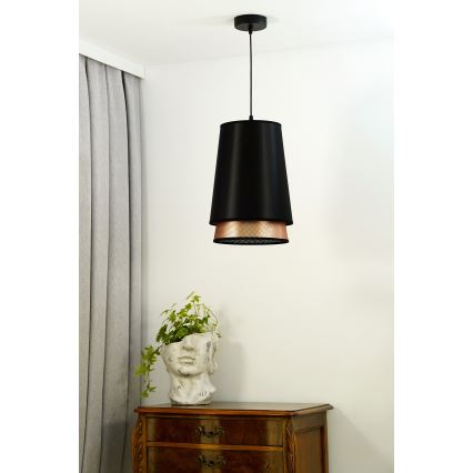 Duolla - Luster na lanku BELL SHINY 1xE27/15W/230V pr. 25 cm čierna/medená
