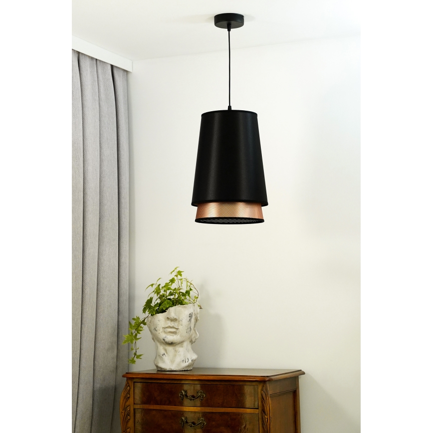 Duolla - Luster na lanku BELL SHINY 1xE27/15W/230V pr. 25 cm čierna/medená