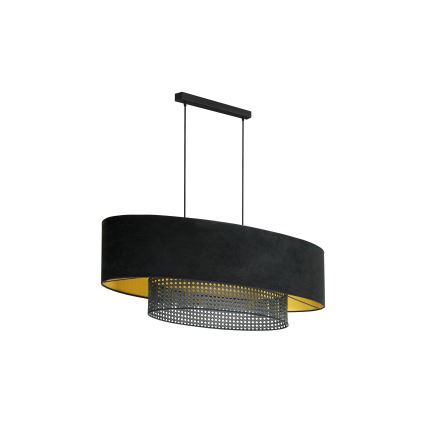 Duolla - Luster na lanku DOUBLE OVAL RATTAN 2xE27/15W/230V čierna/ratan