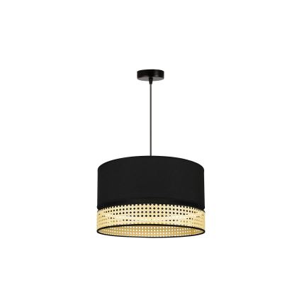 Duolla - Luster na lanku DOUBLE RATTAN 1xE27/15W/230V pr. 40 cm čierna/béžová