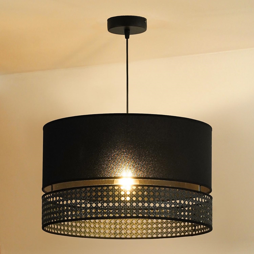 Duolla - Luster na lanku DOUBLE RATTAN 1xE27/15W/230V pr. 40 cm čierna