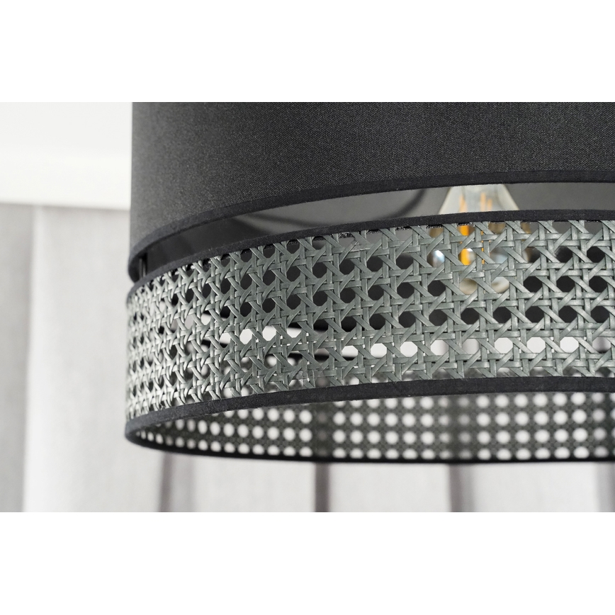 Duolla - Luster na lanku DOUBLE RATTAN 1xE27/15W/230V pr. 40 cm čierna
