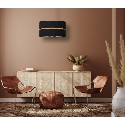 Duolla - Luster na lanku DUO 1xE27/15W/230V pr. 40 cm čierna/ratan
