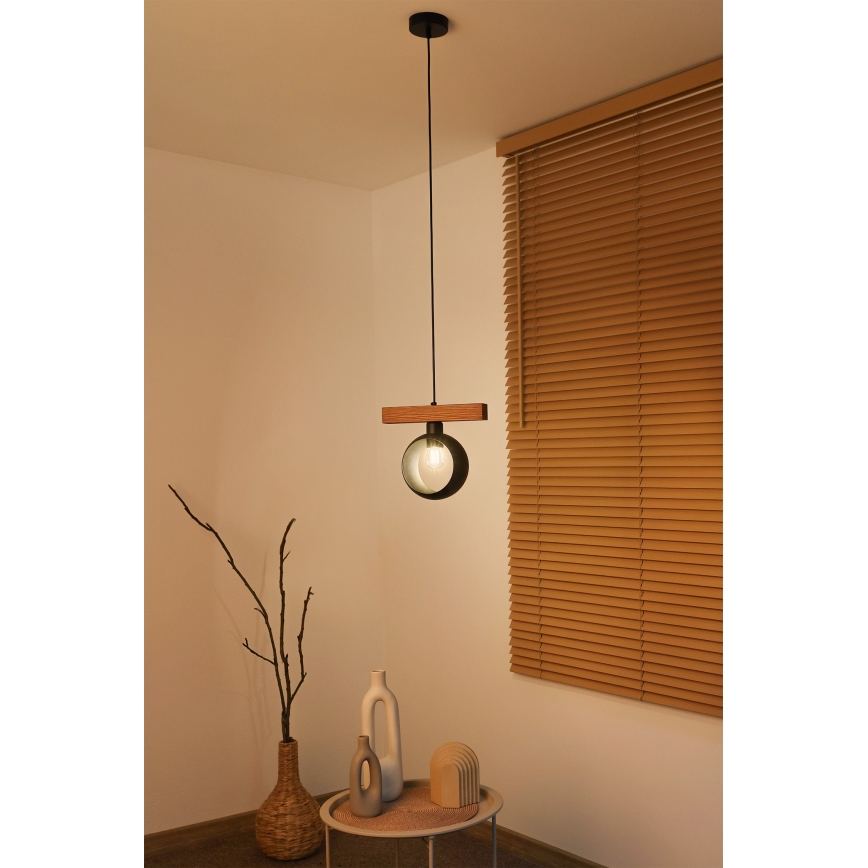 Duolla - Luster na lanku IRONLINE 1xE27/15W/230V borovica dub/čierna