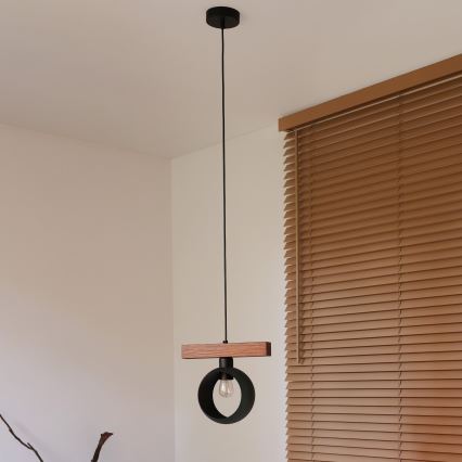 Duolla - Luster na lanku IRONLINE 1xE27/15W/230V borovica dub/čierna
