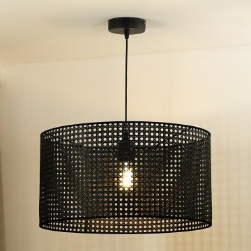 Duolla - Luster na lanku ROLLER RATTAN 1xE27/15W/230V pr. 45 cm čierna