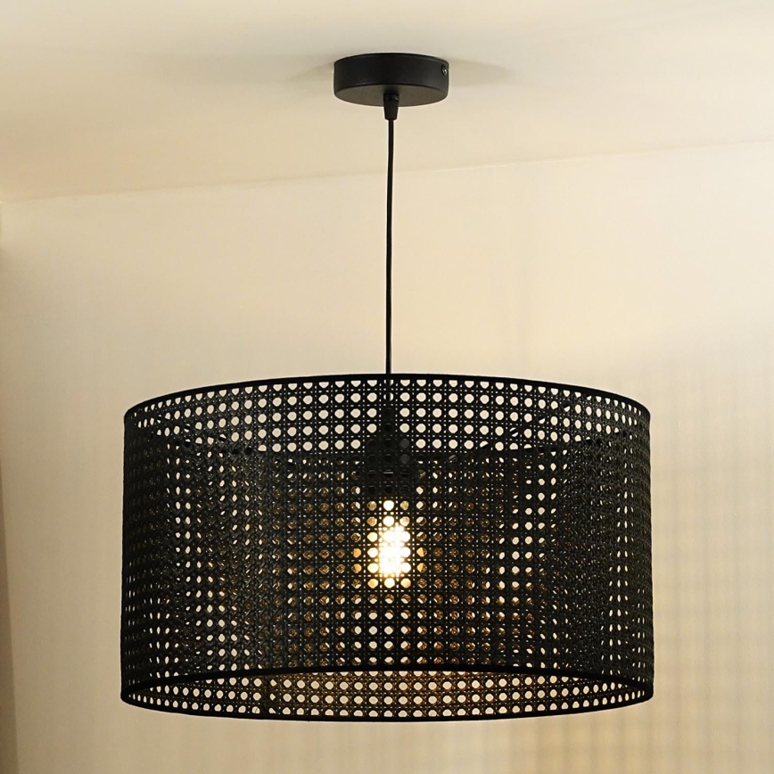 Duolla - Luster na lanku ROLLER RATTAN 1xE27/15W/230V pr. 45 cm čierna