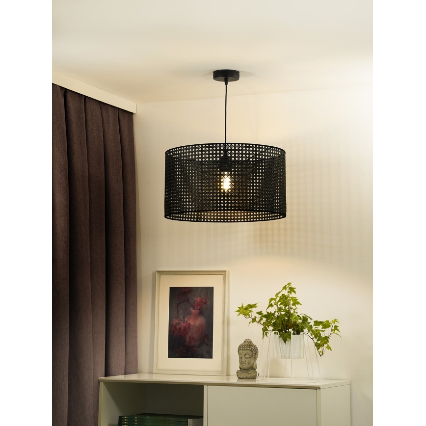 Duolla - Luster na lanku ROLLER RATTAN 1xE27/15W/230V pr. 45 cm čierna