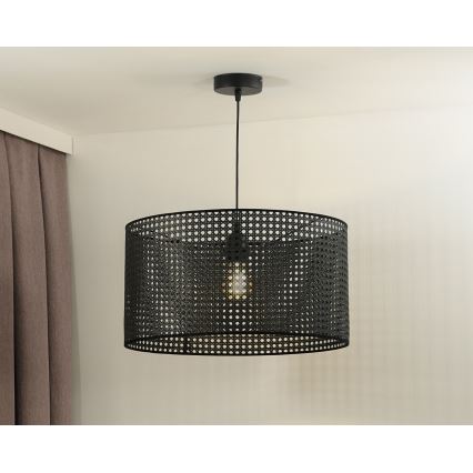 Duolla - Luster na lanku ROLLER RATTAN 1xE27/15W/230V pr. 45 cm čierna