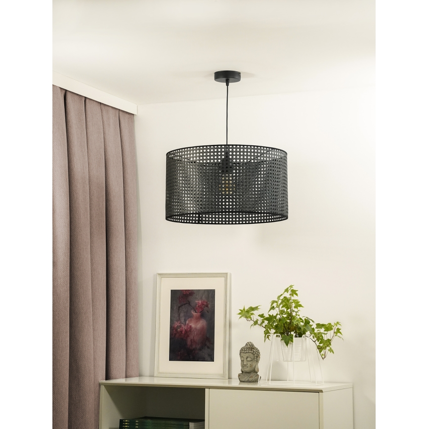 Duolla - Luster na lanku ROLLER RATTAN 1xE27/15W/230V pr. 45 cm čierna