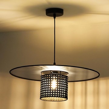 Duolla - Luster na lanku TOKYO RATTAN 1xE27/15W/230V pr. 50 cm čierna/strieborná