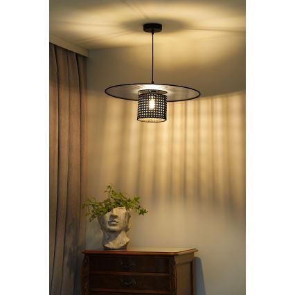 Duolla - Luster na lanku TOKYO RATTAN 1xE27/15W/230V pr. 50 cm čierna/strieborná