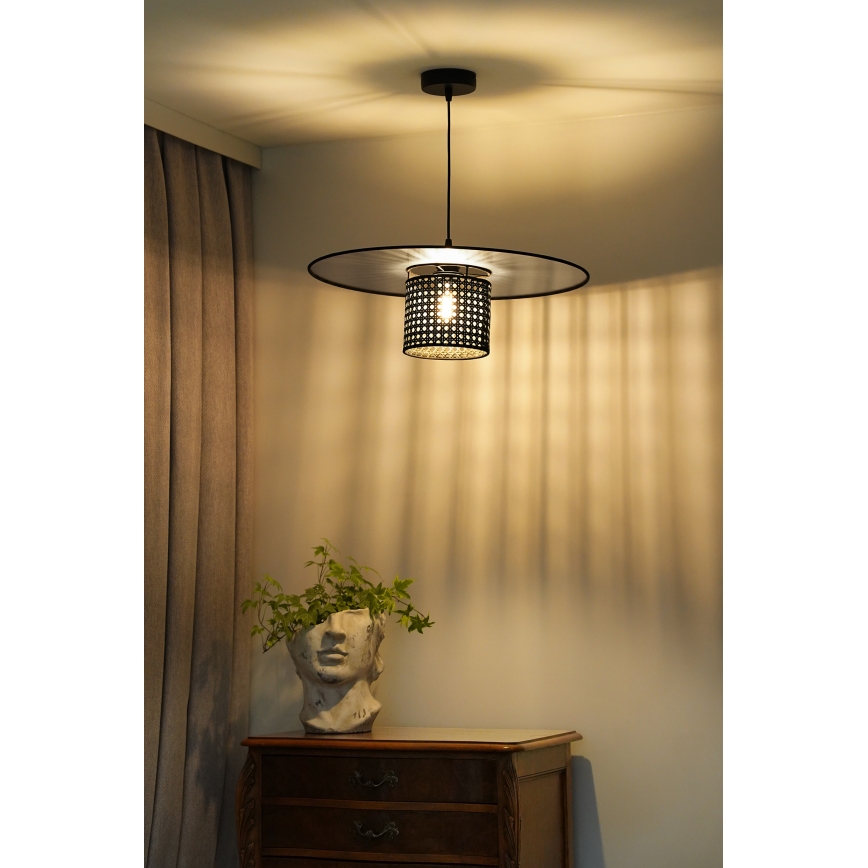 Duolla - Luster na lanku TOKYO RATTAN 1xE27/15W/230V pr. 50 cm čierna/strieborná