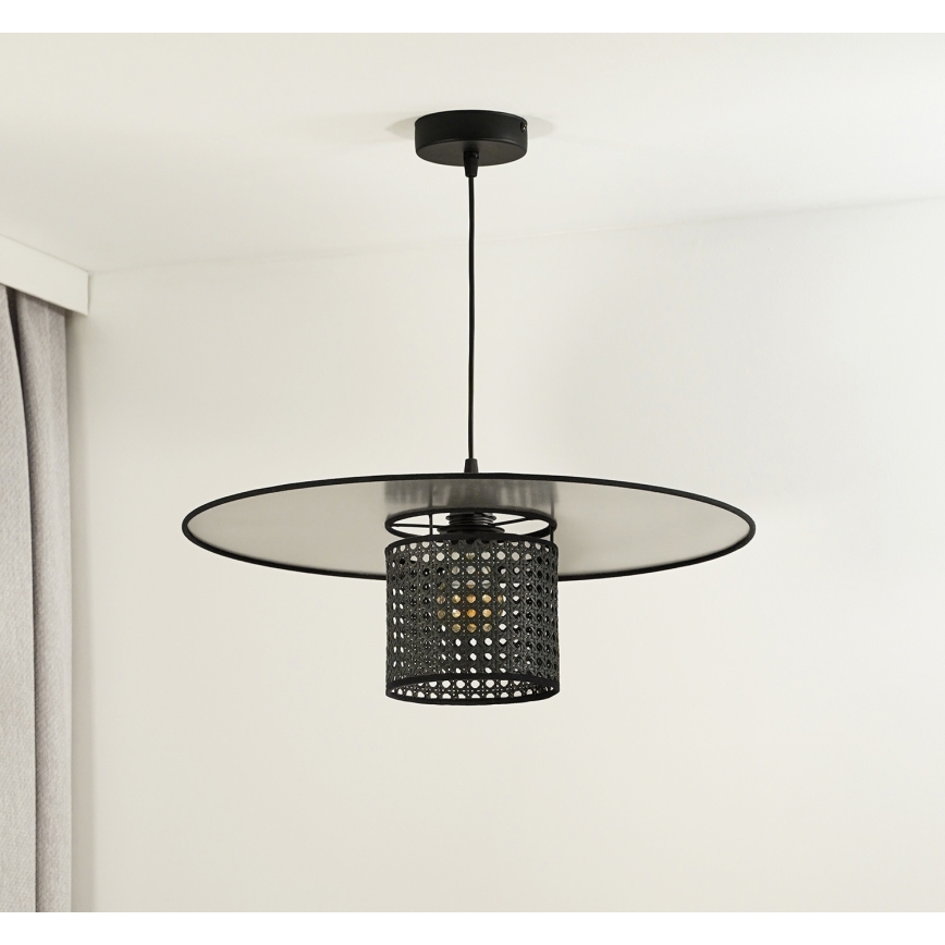 Duolla - Luster na lanku TOKYO RATTAN 1xE27/15W/230V pr. 50 cm čierna/strieborná
