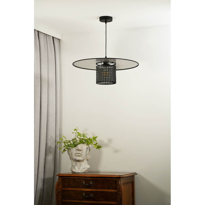 Duolla - Luster na lanku TOKYO RATTAN 1xE27/15W/230V pr. 50 cm čierna/strieborná
