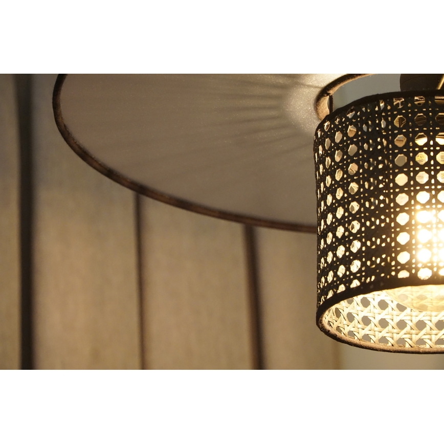 Duolla - Luster na lanku TOKYO RATTAN 1xE27/15W/230V pr. 50 cm čierna/strieborná