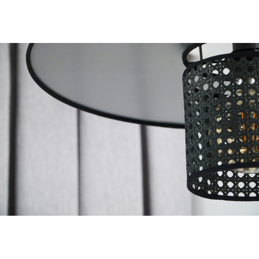 Duolla - Luster na lanku TOKYO RATTAN 1xE27/15W/230V pr. 50 cm čierna/strieborná