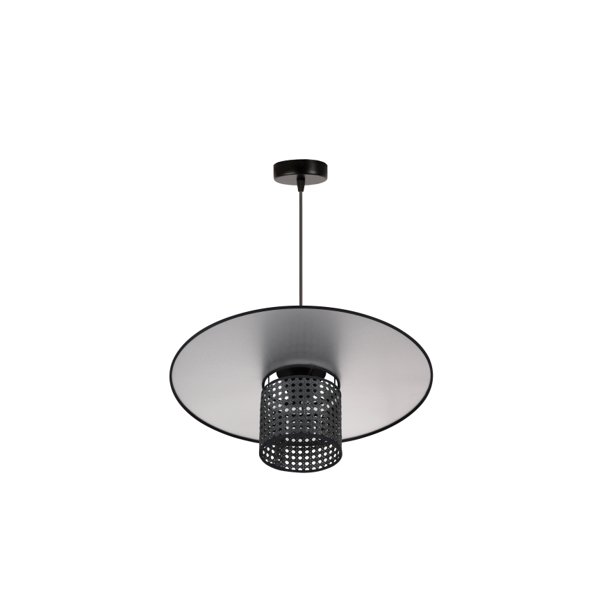 Duolla - Luster na lanku TOKYO RATTAN 1xE27/15W/230V pr. 50 cm čierna/strieborná