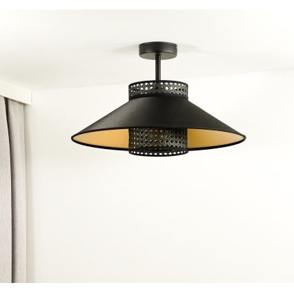 Duolla - Prisadený luster RIO RATTAN 1xE27/15W/230V pr. 45 cm čierna/zlatá