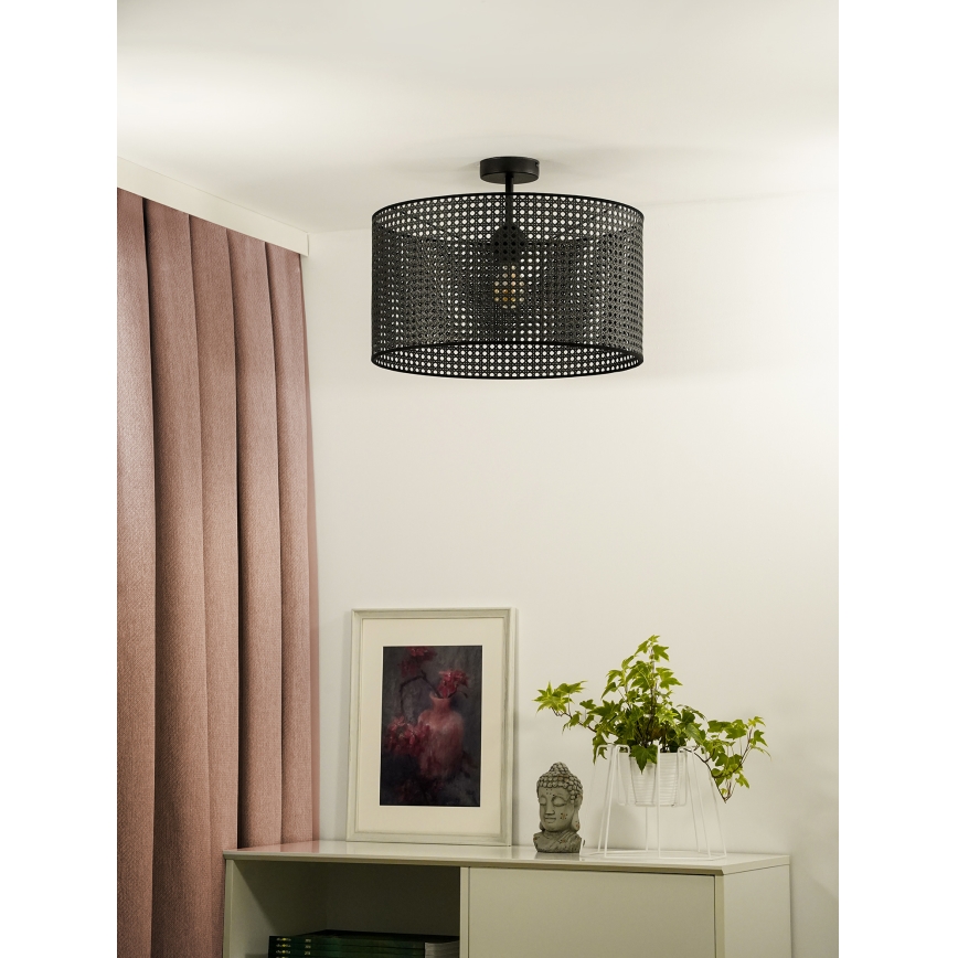 Duolla - Prisadený luster ROLLER RATTAN 1xE27/15W/230V pr. 45 cm čierna