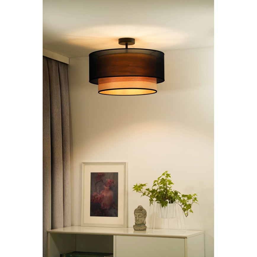 Duolla - Prisadený luster WOOD BOHO 1xE27/15W/230V pr. 45 cm čierna/béžová